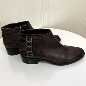 Franco Sarto Brown Cyan Leather Buckle Ankle Boots